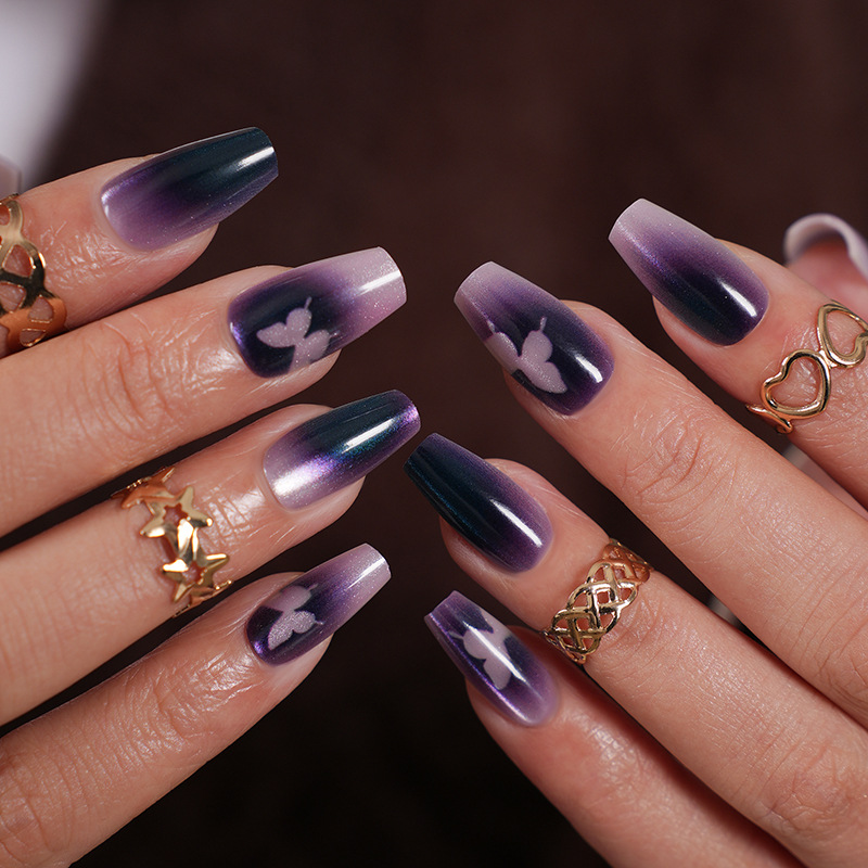 best seller in europe and america wear nail tip high-grade purple french butterfly black edge nail sticker nail stickers