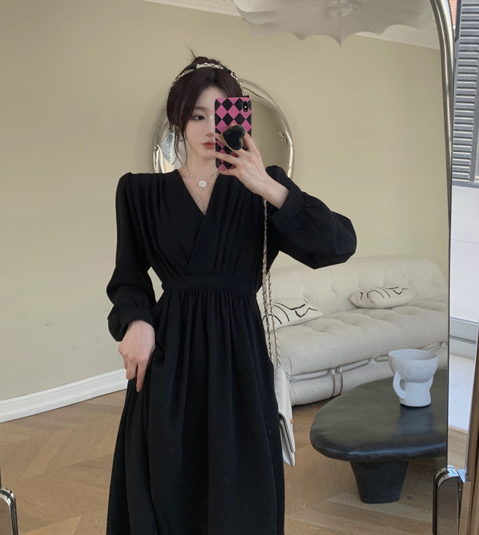 GraceChic Plus Size Damenbekleidung Herbst Neu Französischer V-Ausschnitt Taillenformende Ärmel für Damen, Bauch kaschierend Schlankmachend_voghion.com