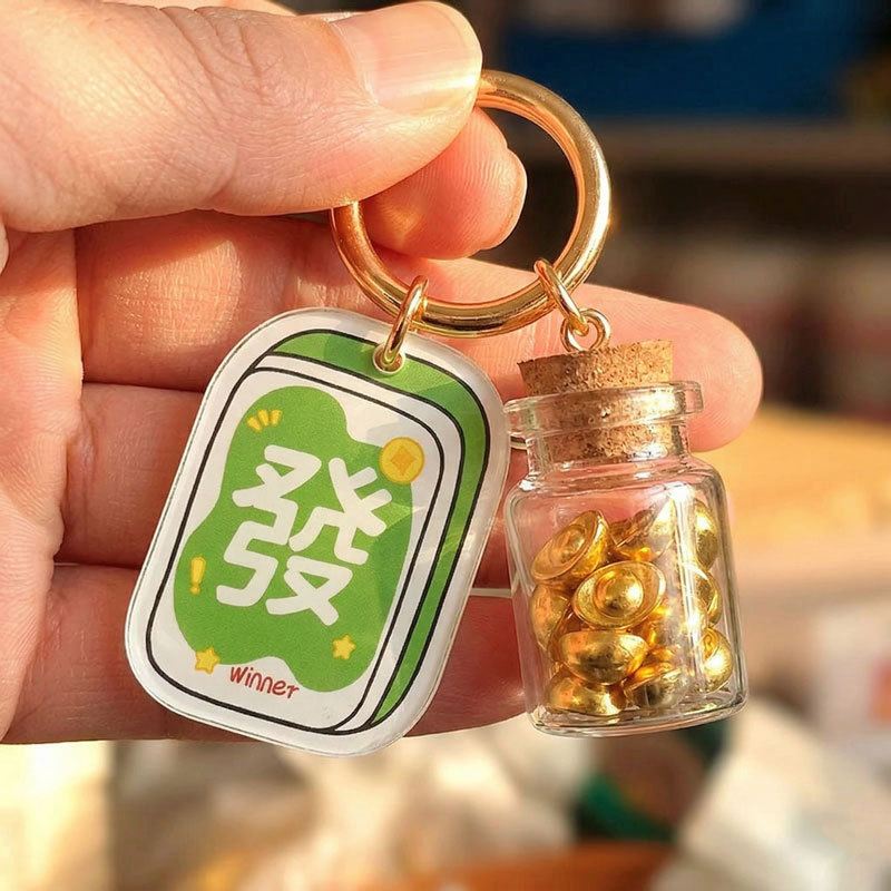Acrylic Mahjong Keychain with Fortune Bottle Design for the Year of the Horse, Instant Wealth Bag Pendant, Prosperity Keychain Acrylic Mahjong Keychain with Fortune Bottle Design for the Year of the Horse, Instant Wealth Bag Pendant, Prosperity Keychain