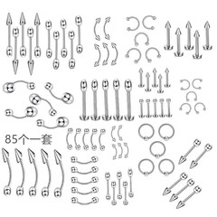 85 pieces of stainless steel lip nails, eyebrow nails and nose nails, tongue nails, belly button ring mixed set, cross-border piercing titanium steel jewelry