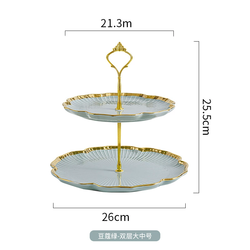 Multi-tier ceramic serving stand Nordic, 2–3 layer gold-trim dessert plate