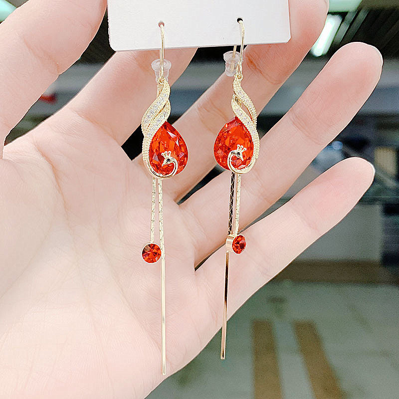 Elegant blue red long Phoenix with tassels