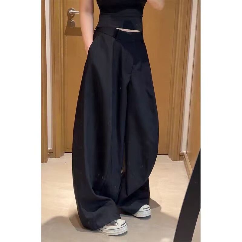 灰色高级感西装裤女2025早秋新款大码梨型身材宽松高腰显瘦阔腿裤|undefined