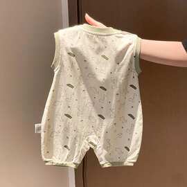 婴儿夏季连体衣男宝宝卡通恐龙哈衣新生儿夏天无袖薄款背心外出服