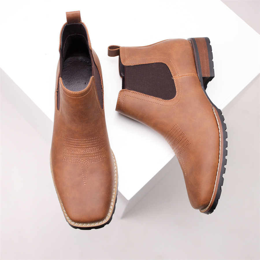retro denim low chelsea square toe