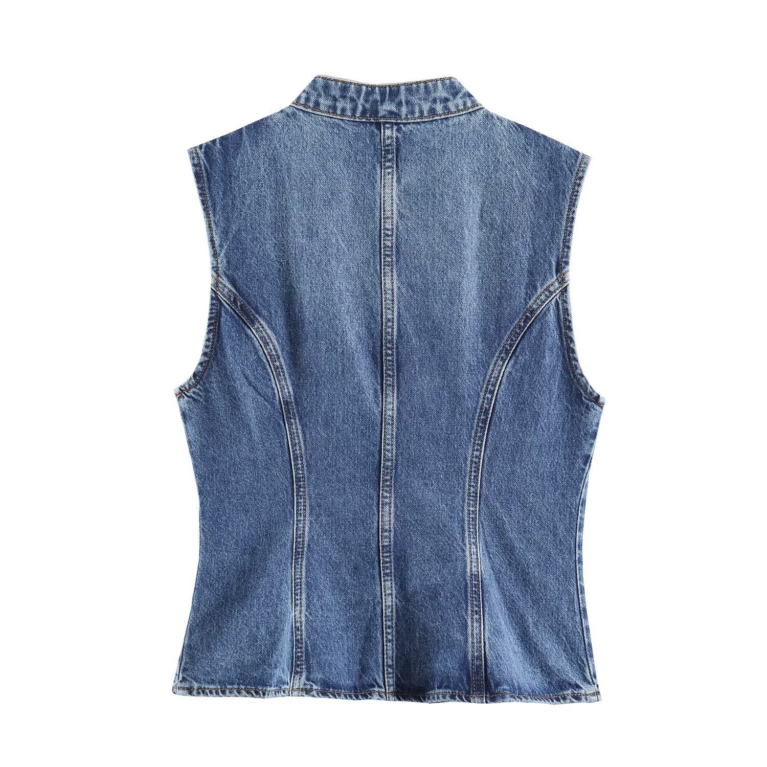 ZAZA hecho en casa estilo europeo al por mayor ropa de mujer temperamento de moda universal cordón nudillo chaleco denim mujer 9942153 image 3