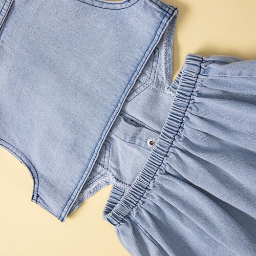 SAMGAMI BABY Cross-border Children's Clothing Girls' Summer Fashion Backless Trendy Sleeveless Children's Denim Skirt