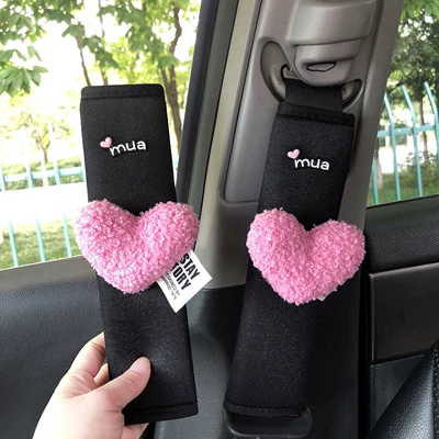 Heart-Shaped Safety Belt Shoulder Pads, Sürətlər qutusu və əl tormozu başlıqları - muapink-love-ice-silk-shoulder-pads-pair