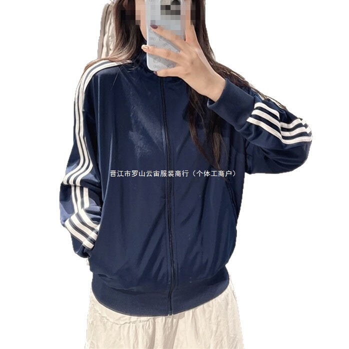 Spring and Autumn Three-Stripe Embroidered Logo Men's and Women's Couple's Retro Stand-Up Collar Sports Jacket Windbreaker Jacket Ir9893