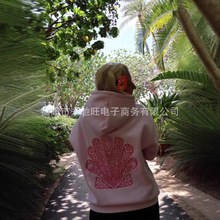 2025夏季新款美式个性潮流印花长袖连帽衬衫高街时尚百搭卫衣外套