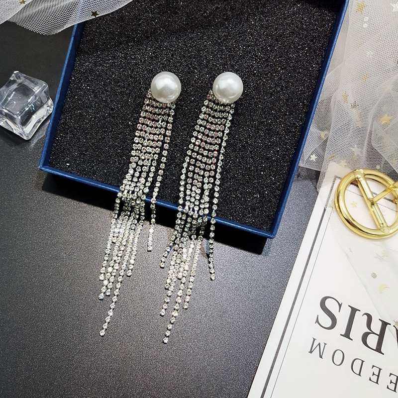 Fashion Tassel Rhinestone Inlay Pearl Women's Drop Earrings 1 Pair display picture 2