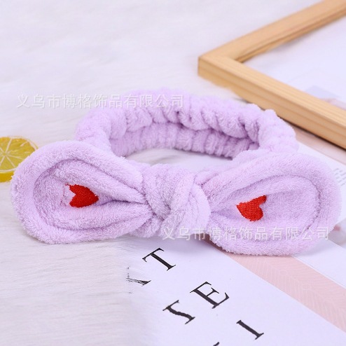 Fábrica directa de peluche amor correa de cabello orejas de conejo adorable borde ancho lavar la cara banda de cabello banda de cabello de baño bandana al por mayor