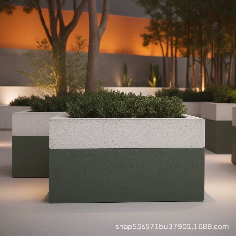 Barrera de hierro forjado al aire libre tanque de flores de acero inoxidable combinación caja de plantación rectangular departamento de ventas plaza carretera municipal