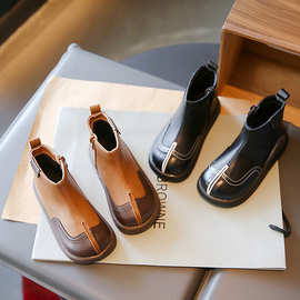 儿童马丁靴2023秋冬新款女童靴子男童保暖加绒时尚英伦风儿童短靴
