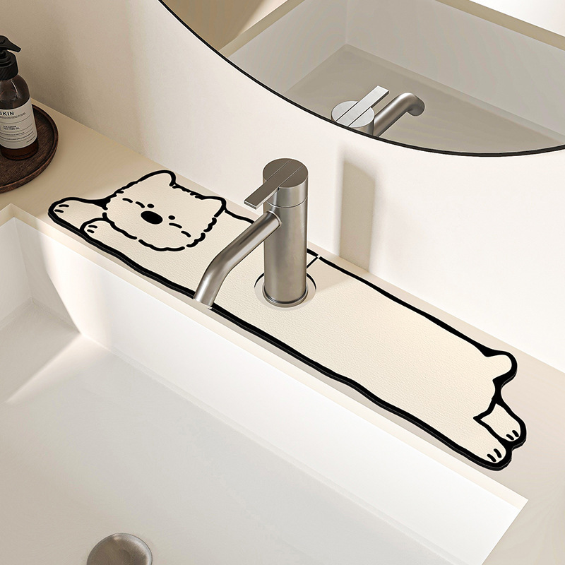 Kitchen Faucet Drain Mat Cartoon Dog Bathroom Sink Countertop Absorbent Mat Quick-Dry Diatomaceous Earth Mat