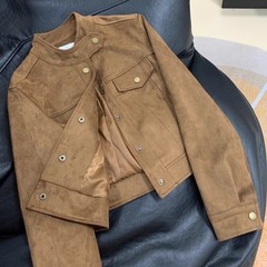 女性用ショート鹿革ジャケット、2025年春秋新作、人気の海外スタイル、小柄な人向けの高級ジャケットトップス