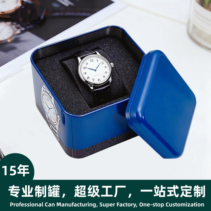 Customized Cross-Border Square Watch Box, High-End Gift Jewelry Tinplate Box, Food-Grade Creative Packaging Box, Tin Box