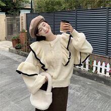 鹿毛绒【涤纶%100】短款正反两穿毛衣女设计感别致外穿冬季针织开