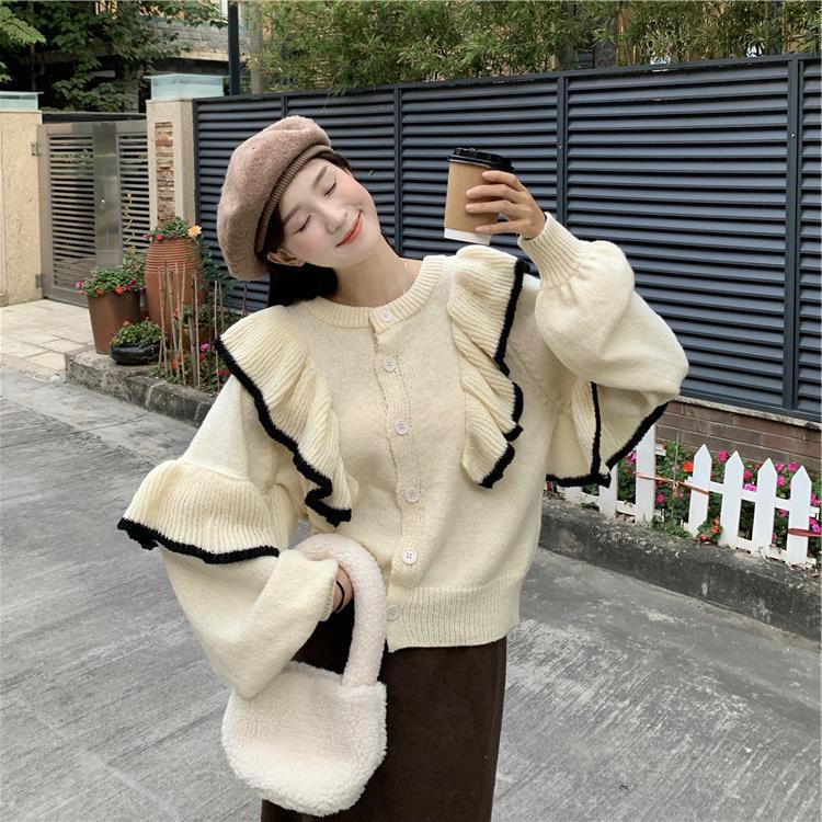 鹿毛绒【涤纶%100】短款正反两穿毛衣女设计感别致外穿冬季针织开