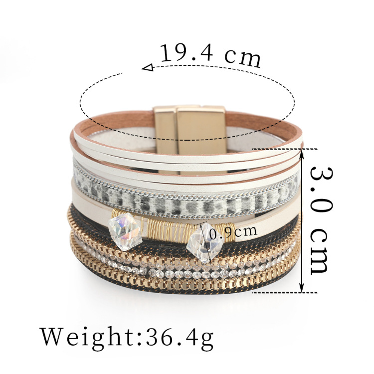 Bohemian Leather Diamond-studded Wide-sided Bracelet display picture 24