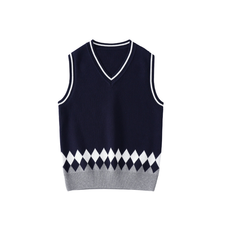 Dongguan Dalang Primary School Uniform Sweater College Style British Knitted Vest Xizang Blue Lingge Boys' and Girls' Vest