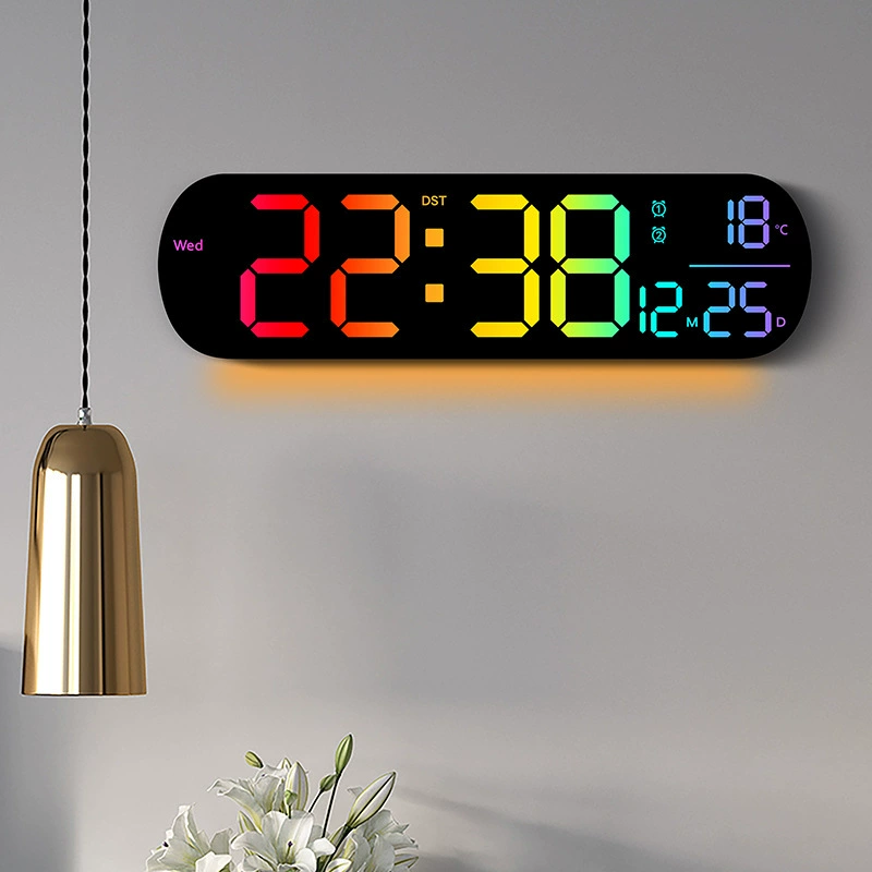 Креативные RGB часы изменяющие цвет настенные многофункциональные LED с большим экраном цифровые электронные часы для гостиной 6651R