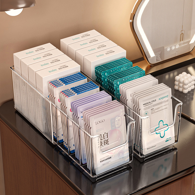 Facial Mask Storage Box, Transparent Dressing Table Compartment Organizer, Large-Capacity Cosmetics Storage Box, Skin Care Product Storage Rack