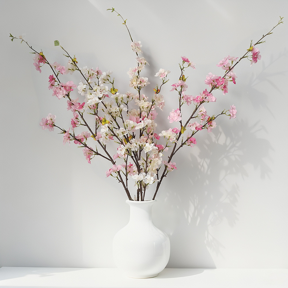 Decoración de interiores flores de cerezo flores de seda sala de estar muebles para el hogar mesa de comedor flores florales ramas de flores falsas flores de durazno flores artificiales