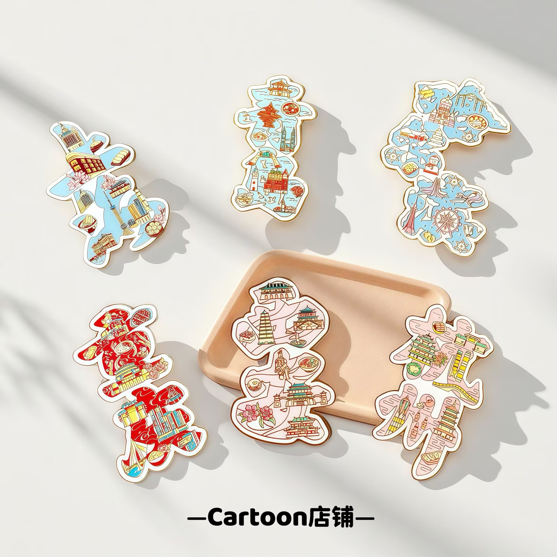 文字金属胸针徽章热门旅游城市文创国潮旅游纪念品字体磁吸冰箱贴