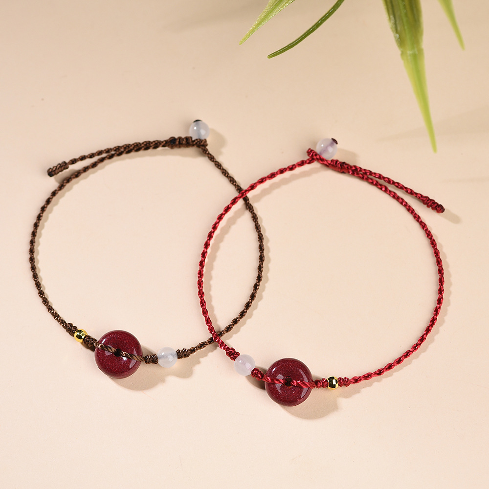 Original High-Content Cinnabar Peace Buckle Bracelet, Handmade Red String Bracelet for Good Luck in the Year of Birth, Light Luxury and Exquisite Gift for Men and Women