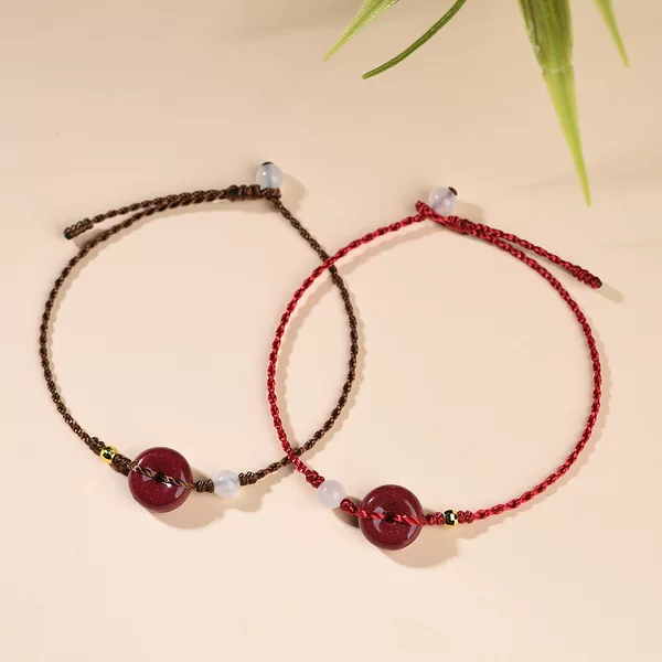 Original High-Content Cinnabar Peace Buckle Bracelet, Handmade Red String Bracelet for Good Luck in the Year of Birth, Light Luxury and Exquisite Gift for Men and Women