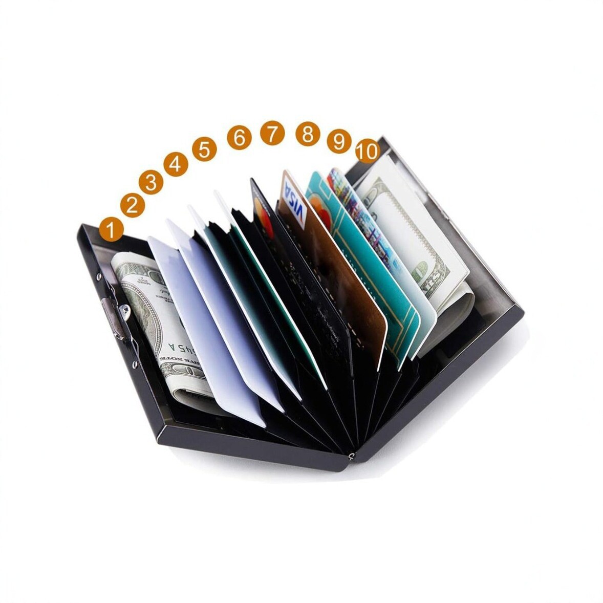 Stainless steel accordion card holder, RFID-blocking metal business card case, multi-card slot, driver's license holder, money clip, and business card organizer