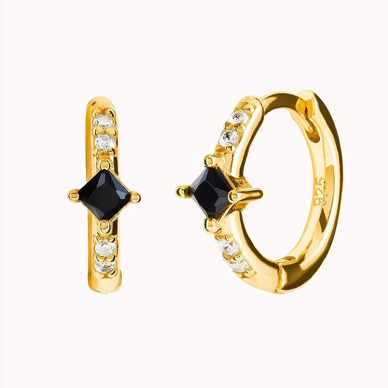 Copper square fashionable earrings with zircon, Amazon, micro incrustation