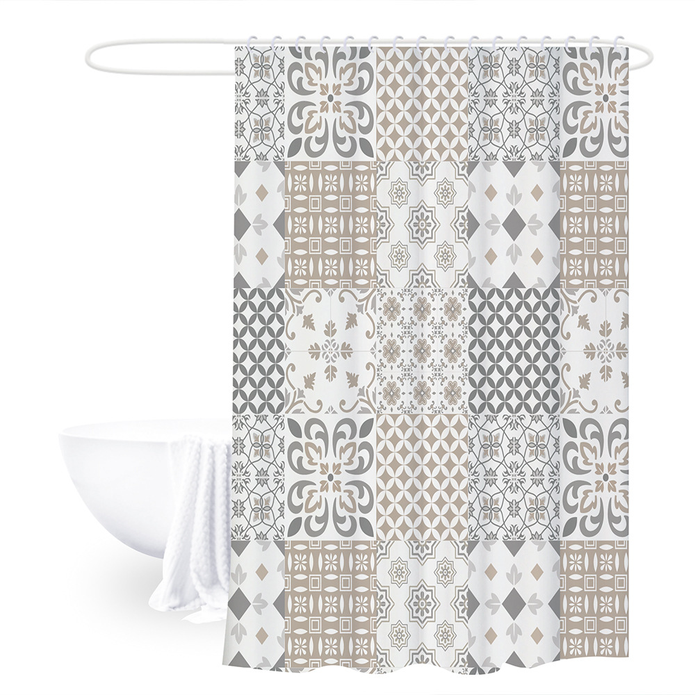 Cortina de baño de poliéster personalizada incluida botón de plástico baño de ducha impermeable cortina de baño de partición antifungal