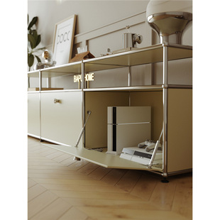 Stainless Steel Tv Cabinet Combination Mid-Century Style U Living Room Sideboard Storage Low Cabinet Simple Modern Module Cream Sm