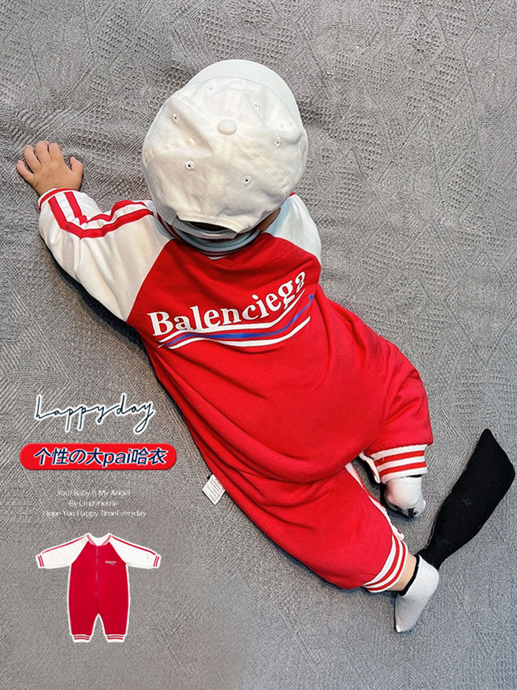 Bebé primavera y otoño puro algodón mono recién nacido Rojo Año Nuevo saludo ropa del bebé 100 días Super lindo mameluco
