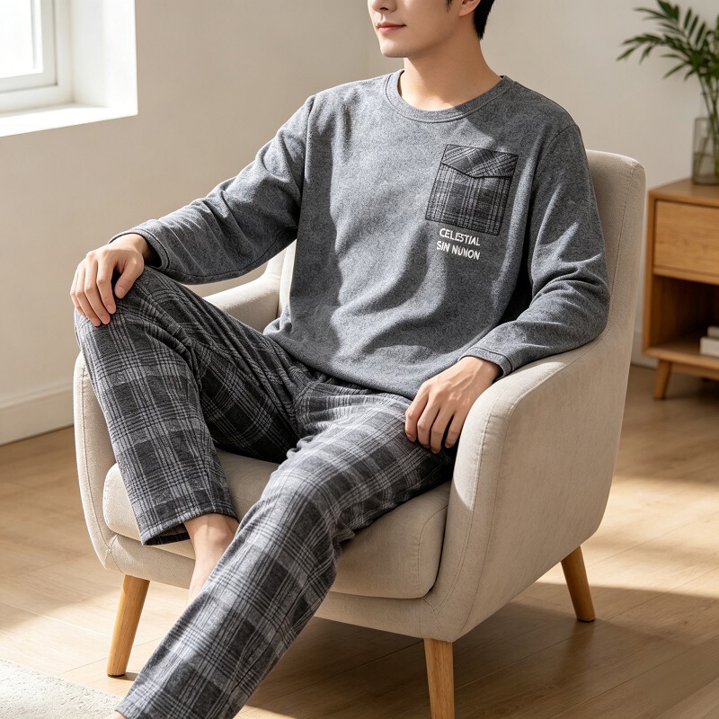 High-End Pajamas for Men, Spring and Autumn Style, Cotton-Like Long-Sleeved 2026 New Casual Large Size Home Wear Set That Can Be Worn Outside High-End Pajamas for Men, Spring and Autumn Style, Cotton-Like Long-Sleeved 2026 New Casual Large Size Home Wear Set That Can Be Worn Outside