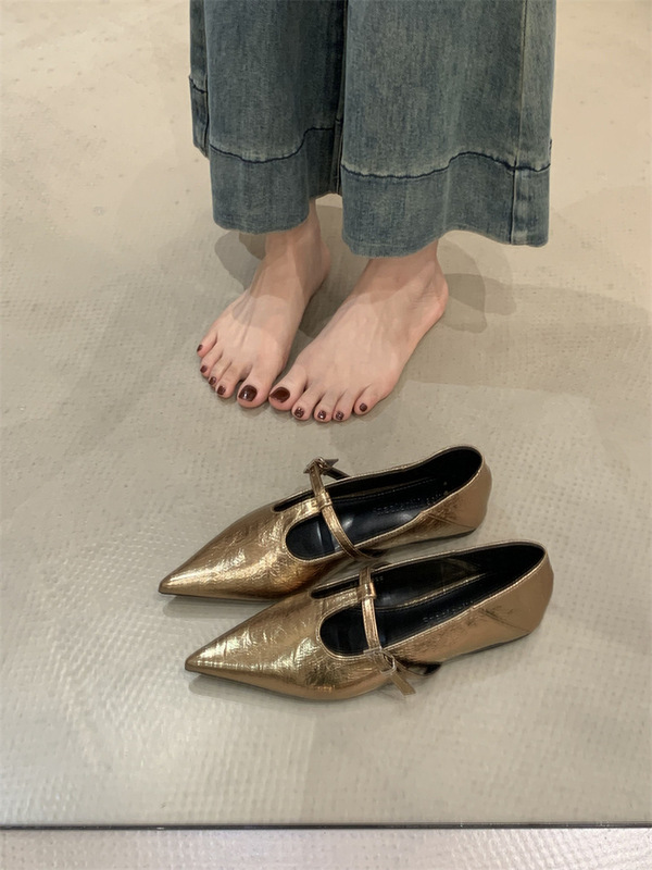 法式玛丽珍鞋2025年新款尖头t字扣带浅口黑色百搭平底单鞋女鞋子|undefined