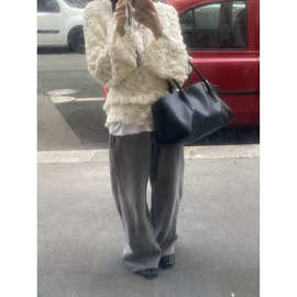 现 2025冬季新款韩国设计师Lond*n flat松弛感加绒加厚休闲卫裤