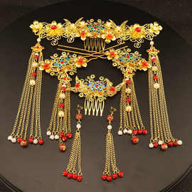 2021新款中式新娘头饰L秀禾服古装凤冠流苏步摇发饰古典结婚饰品