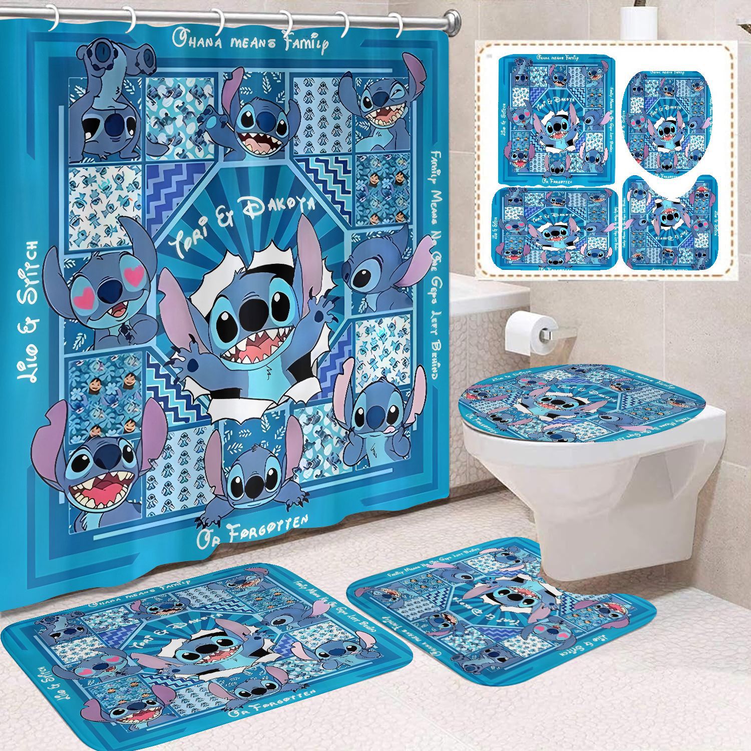 Venta directa de fábrica lindo baño de dibujos animados de cuatro piezas cortina de ducha impermeable cortina de ducha sin perforación cortina de partición de baño de baño