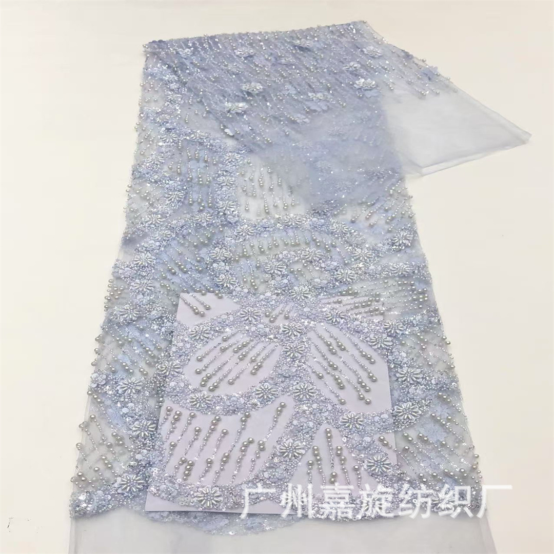 Tela floral tridimensional de alta calidad con cuentas de arroz y bordado de lentejuelas para vestidos de novia, encaje francés.