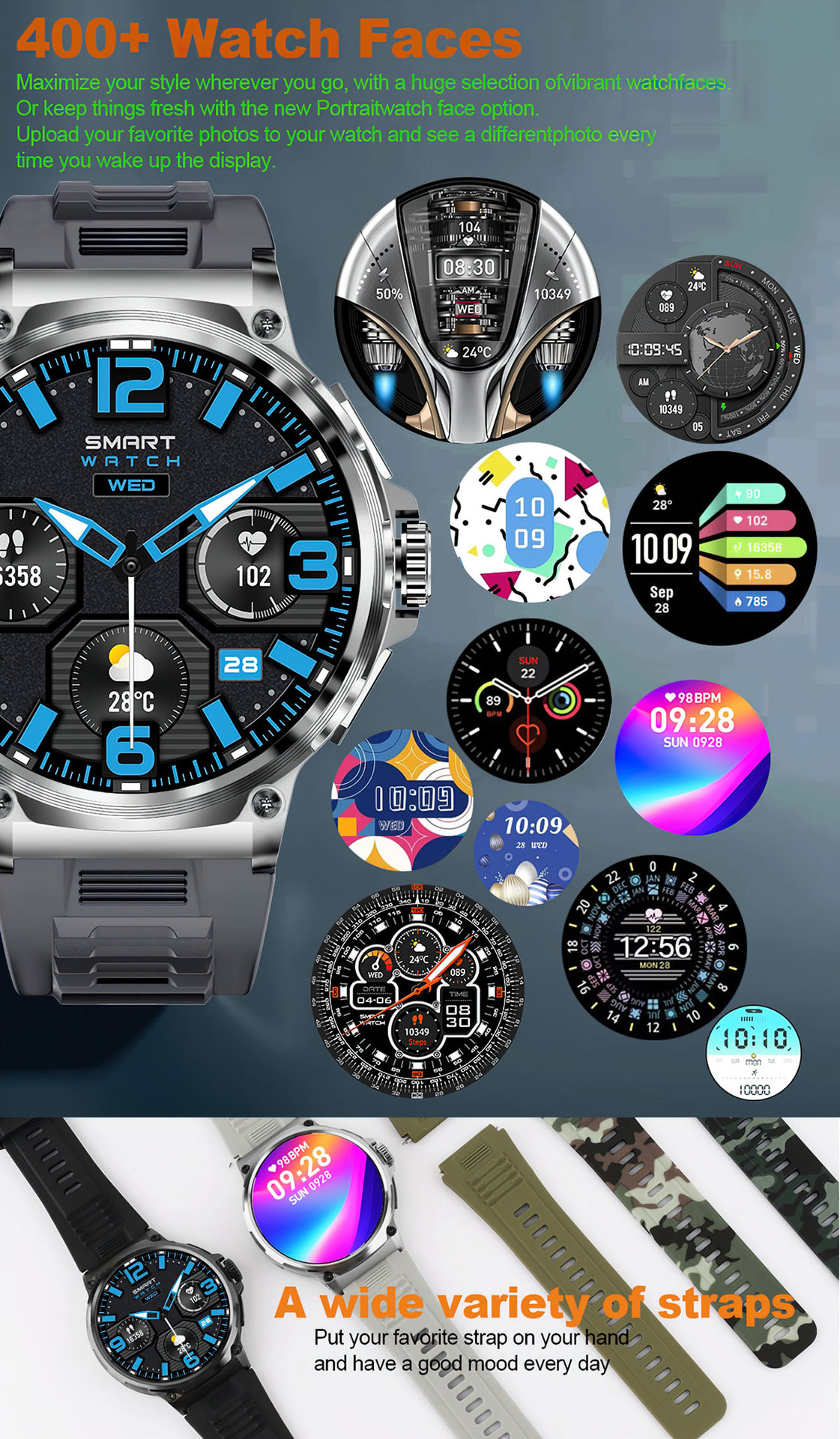 New V69 Bluetooth call smartwatch with 360*360 large screen, heart rate, blood oxygen and multi-activity smartwatch Item Picture