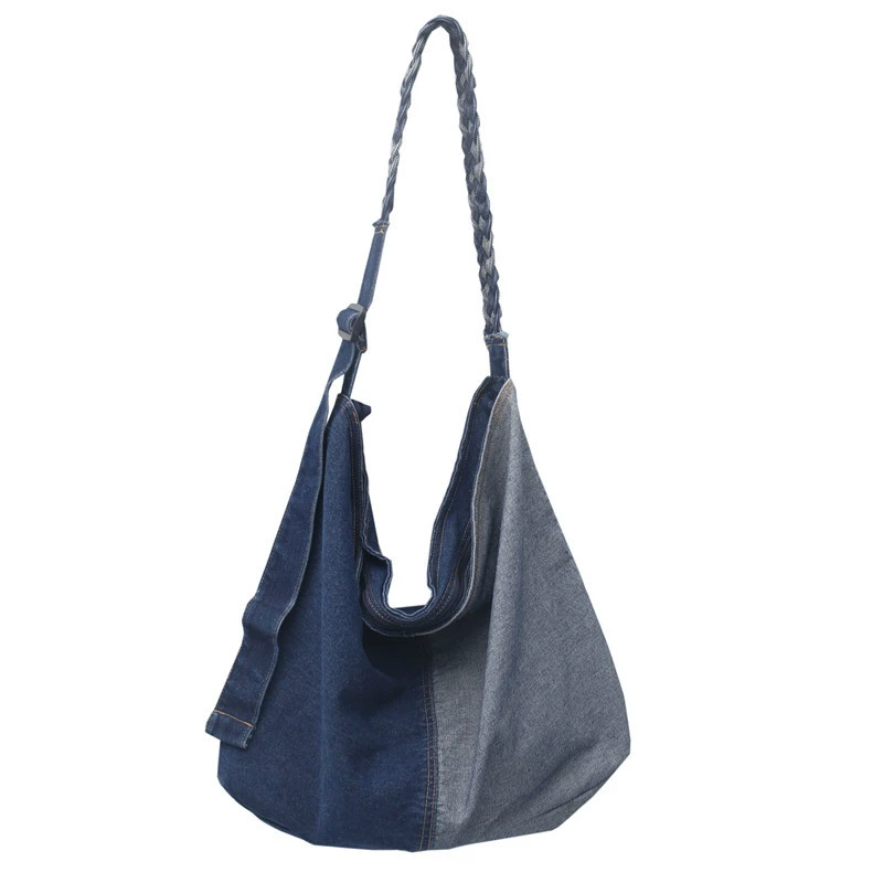 Denim capacious Japanese retro bag strap for leisure one shoulder
