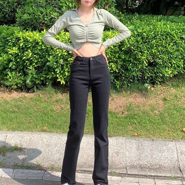 Elastic Black High-Waisted Straight-Leg Jeans for Women, Summer 2026, Slim Fit, Trendy, Height-Enhancing, Thin Style, Stacked Cigarette Pants Elastic Black High-Waisted Straight-Leg Jeans for Women, Summer 2026, Slim Fit, Trendy, Height-Enhancing, Thin Style, Stacked Cigarette Pants