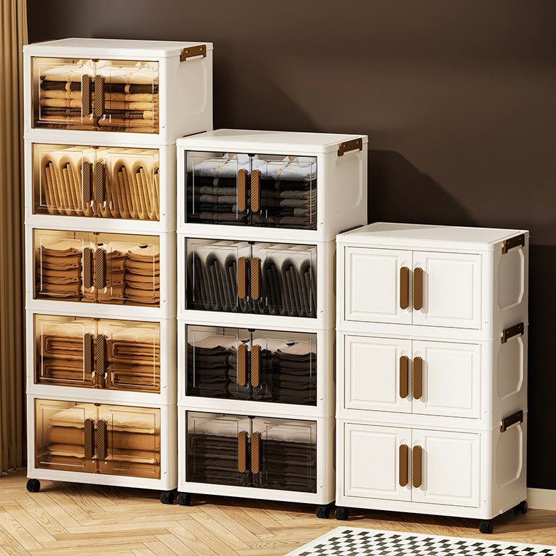 Folding Flip-Top Storage Cabinet, Fashionable Home Bedroom Living Room Box, Shoe Cabinet with Wheels, Cosmetics Storage Cabinet