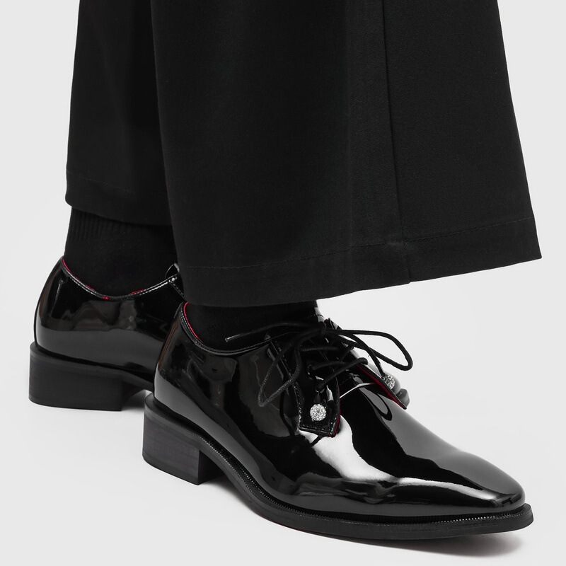 Pointed-Toe Derby Shoes for Men, Flat-Soled, British Style, Stylish, Height-Increasing, Formal, Business Casual, Red-Soled Leather Shoes 2607