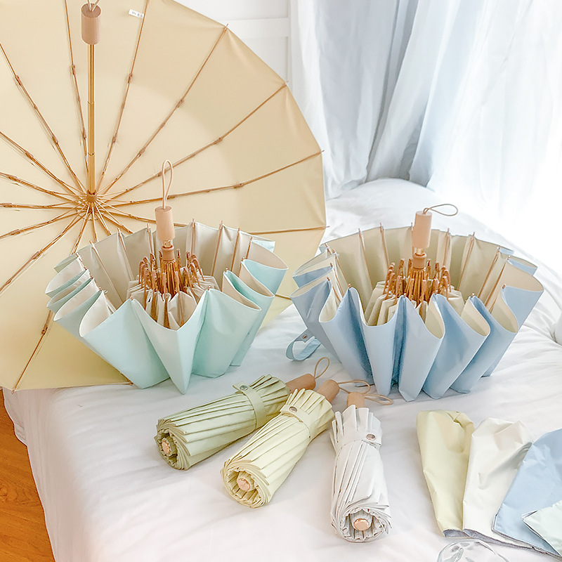 High-fixed color glue 16-bone sun umbrella increased wind-resistant color glue sunscreen UV-protection rain-proof dual-purpose folding sunshade umbrella