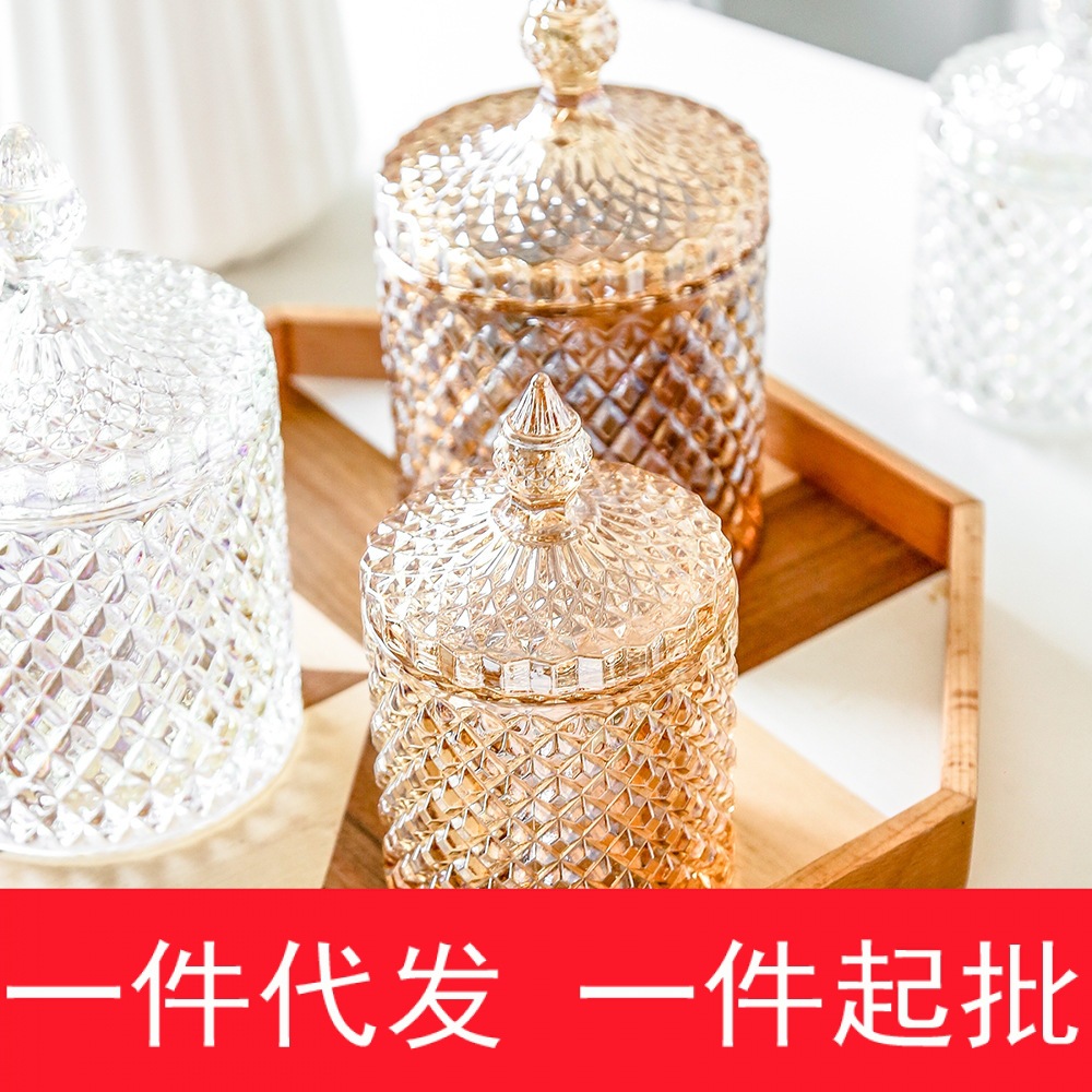 Bloom Simple European American style decorate Storage tank coffee Sugar bowl relief Crystal glass Candy jar