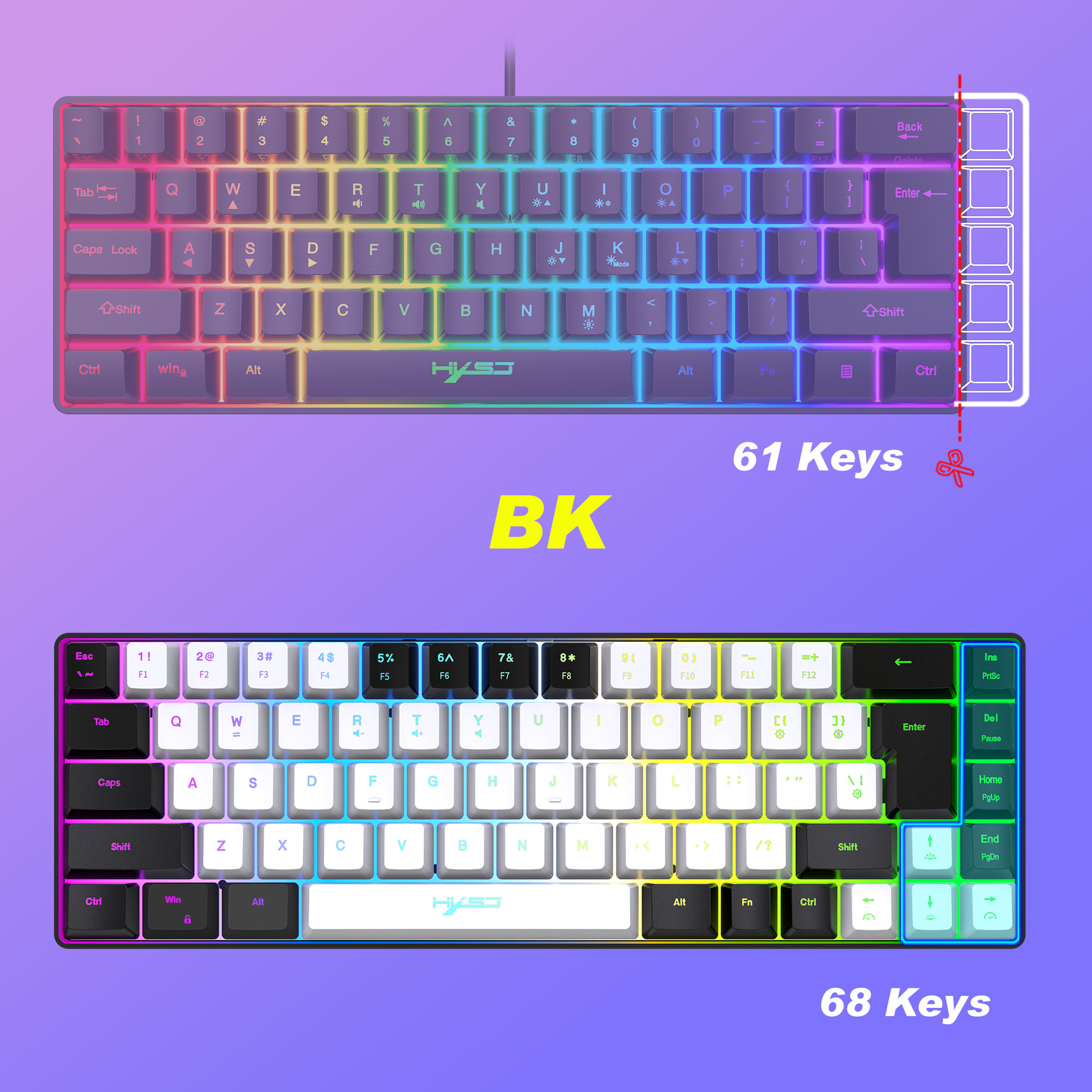 2023 Nieuwe gamingfilm 68 toetsen Kabelscheiding RGB-achtergrondverlichting Multifunctioneel bedraad toetsenbord_voghion.com